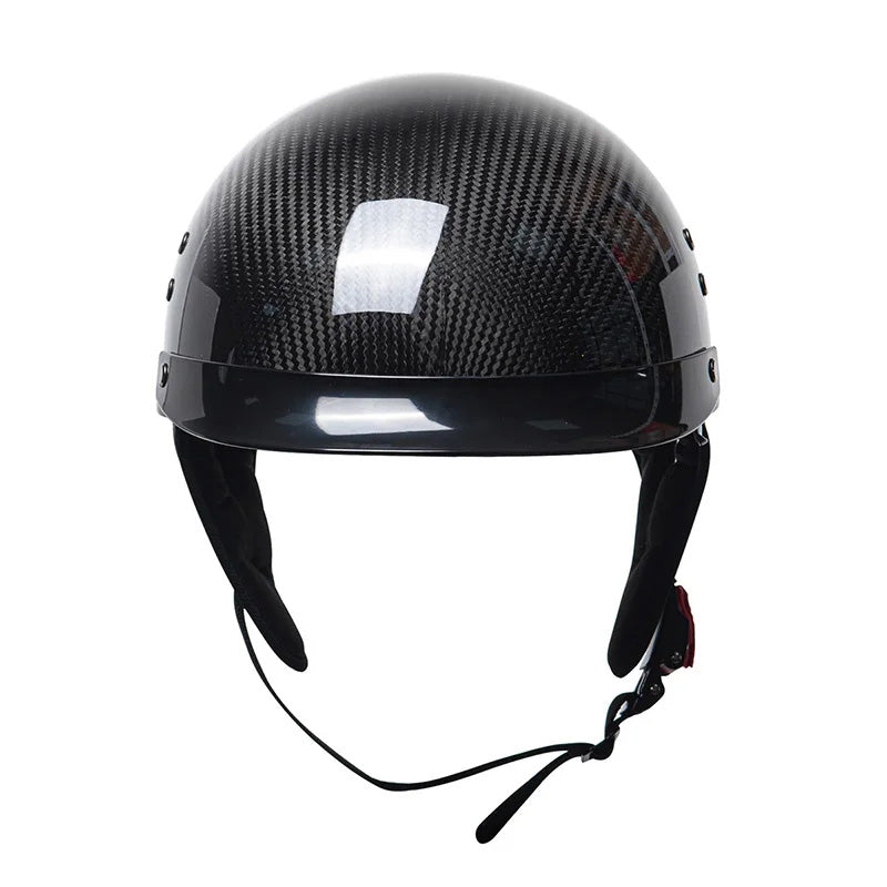 CarbonFiber Retro Half-Face Helmet - DOT and ECE Approved