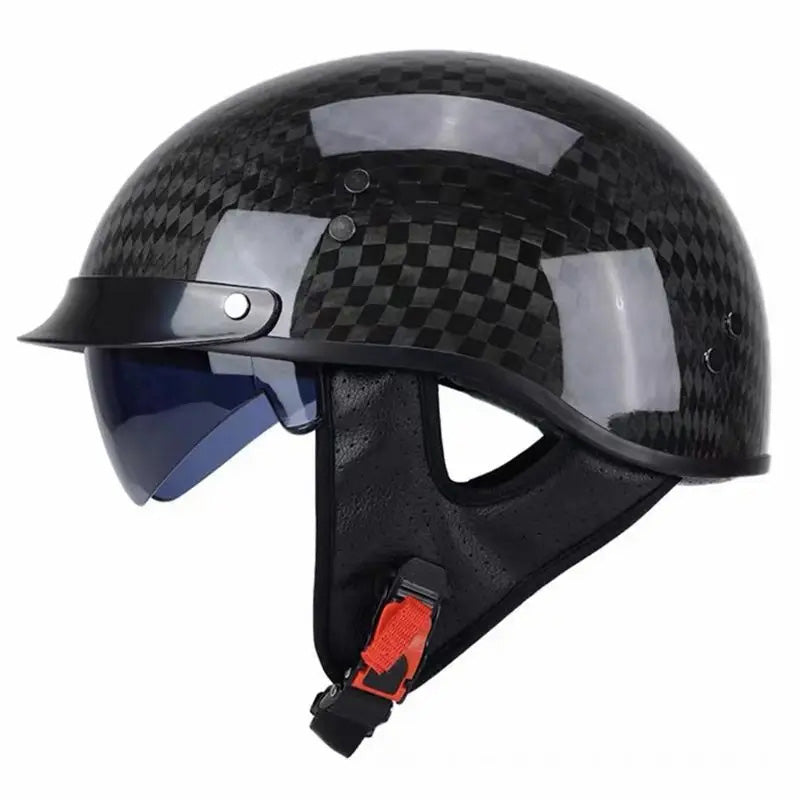CarbonFiber Retro Half-Face Helmet - DOT and ECE Approved