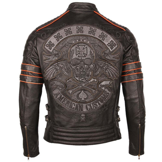 Embroidery Skull Motorcycle Leather Jacket