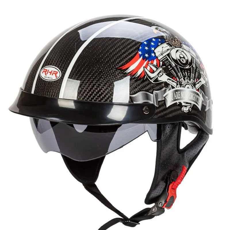 CarbonFiber Retro Half-Face Helmet - DOT and ECE Approved