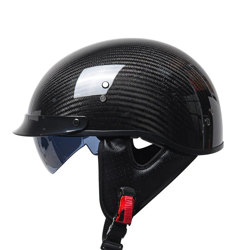 CarbonFiber Retro Half-Face Helmet - DOT and ECE Approved
