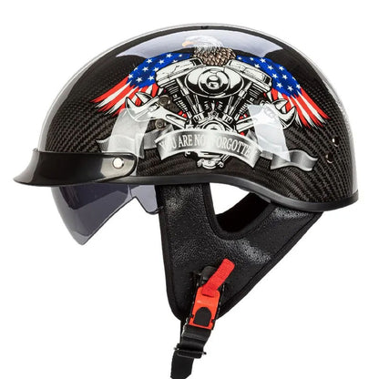 CarbonFiber Retro Half-Face Helmet - DOT and ECE Approved (Recall)