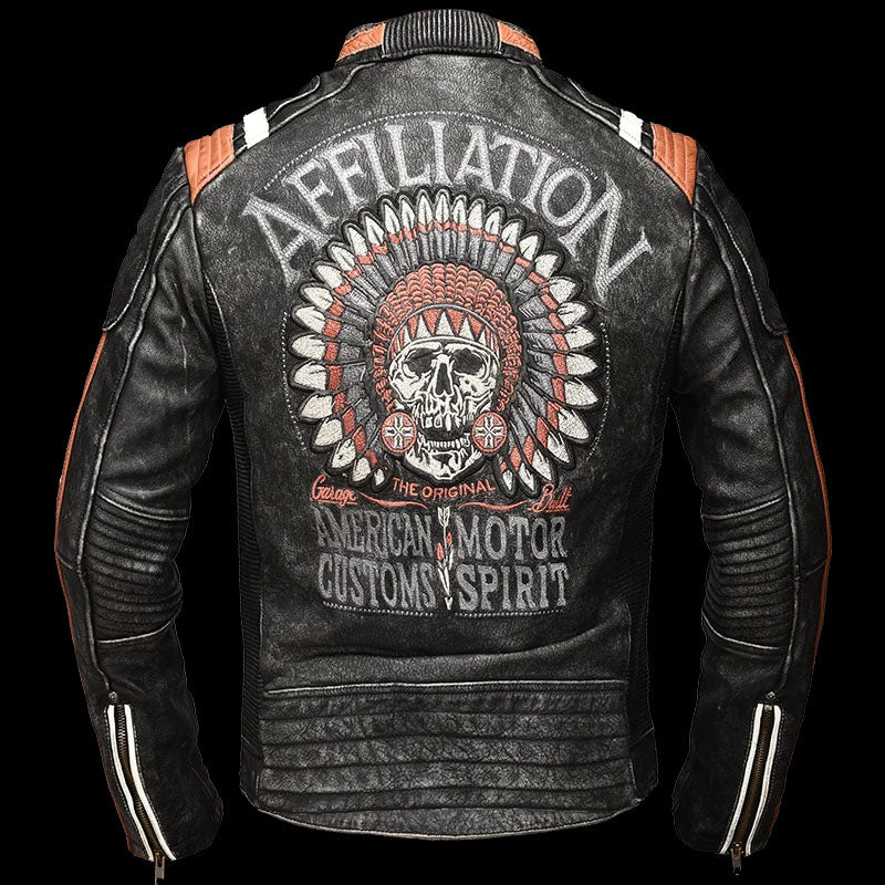 Vintage Embroidery Skull Leather Jacket Bikers Lifestyle