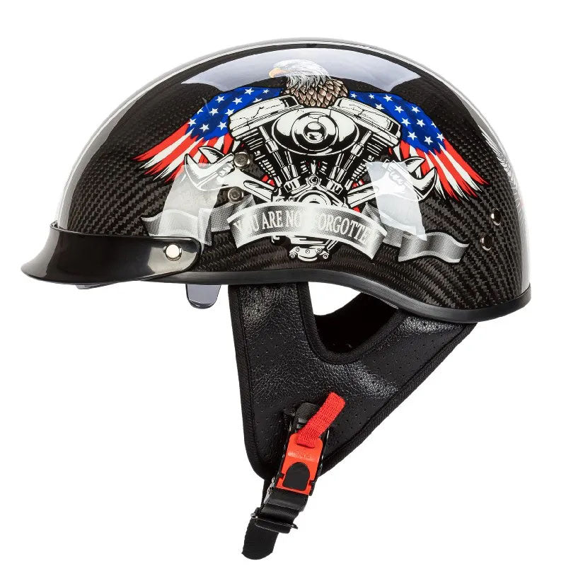 CarbonFiber Retro Half-Face Helmet - DOT and ECE Approved