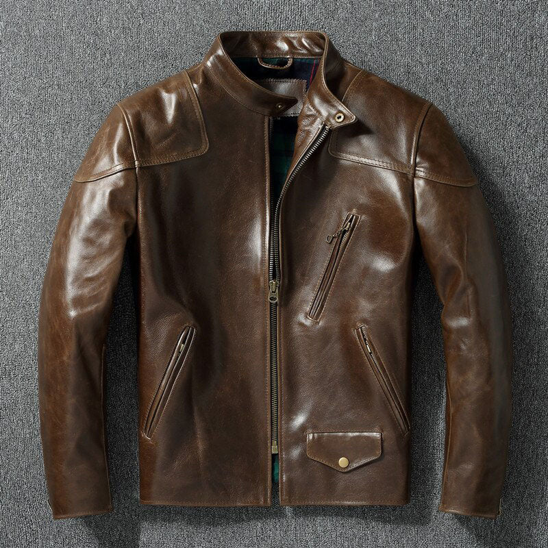 Mens cowhide 2024 leather jacket