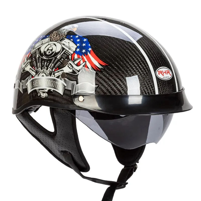 CarbonFiber Retro Half-Face Helmet - DOT and ECE Approved (Recall)