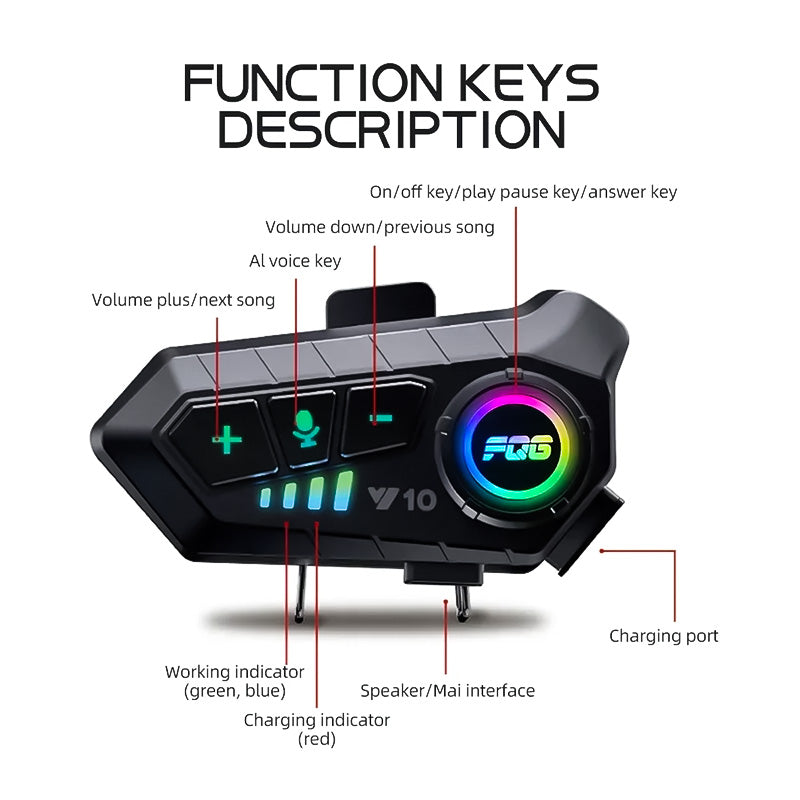 Bluetooth Motorcycle Helmet Headset - Waterproof, 2000mAh, Long Standby