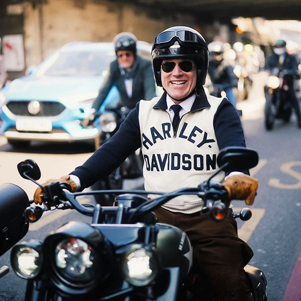 man wearing helmet and vintage motorcycle goggles from bikerslifestyle