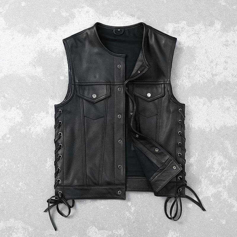 Men s Sleeveless Leather Biker Vest Bikers Lifestyle