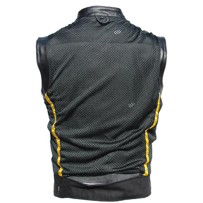 Men's Leather Motorcycle Vest with Embroidered Design